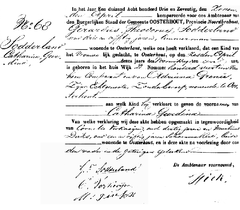 1873 Geb reg 68 Catharina G dv Sodderland-Grenu